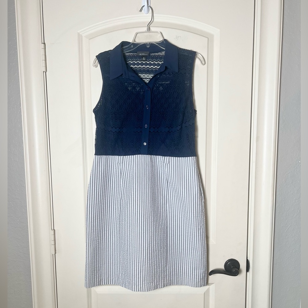 ALYX dress navy blue lace top with white and blue pin striped skirt - Picture 5 of 10